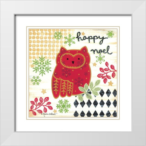 Happy Noel Owl White Modern Wood Framed Art Print with Double Matting by LaPoint, Annie