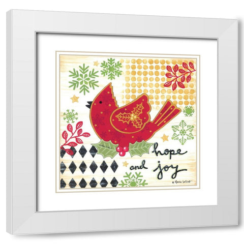 Happy Noel Cardinal White Modern Wood Framed Art Print with Double Matting by LaPoint, Annie