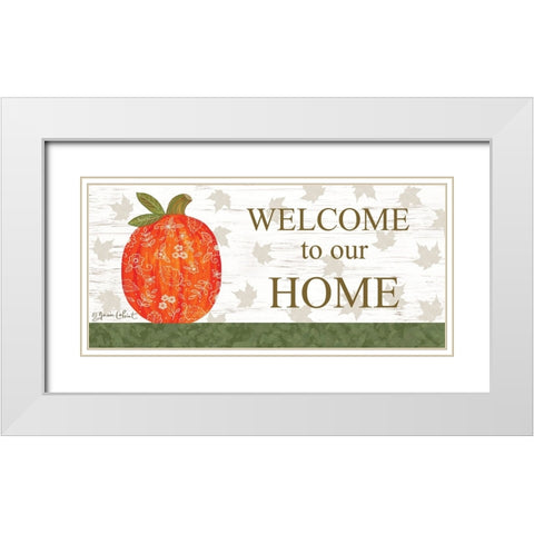 Welcome to Our Home Pumpkin White Modern Wood Framed Art Print with Double Matting by LaPoint, Annie