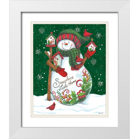 Snowman with Birdhouses White Modern Wood Framed Art Print with Double Matting by Kater, Diane