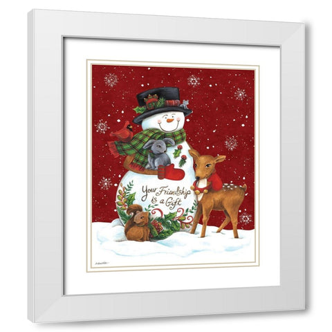 Snowman with Deer White Modern Wood Framed Art Print with Double Matting by Kater, Diane