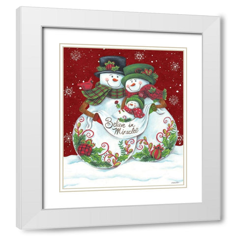 Snowman Parents with Baby White Modern Wood Framed Art Print with Double Matting by Kater, Diane