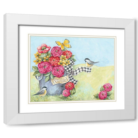 Bless This House Flowers White Modern Wood Framed Art Print with Double Matting by Kater, Diane