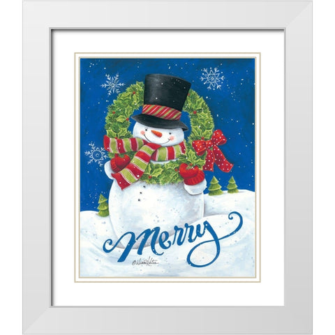Merry Snowman White Modern Wood Framed Art Print with Double Matting by Kater, Diane
