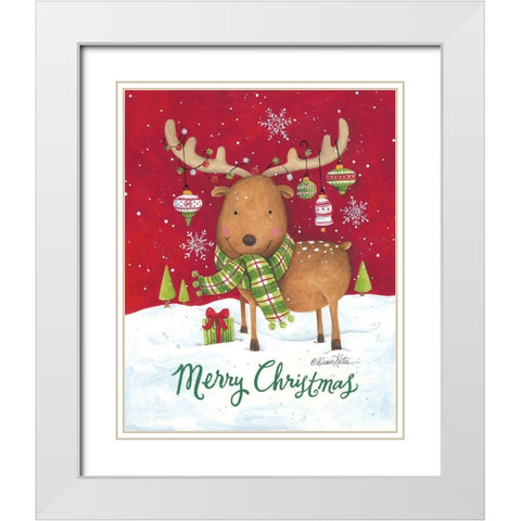 Merry Christmas Reindeer White Modern Wood Framed Art Print with Double Matting by Kater, Diane