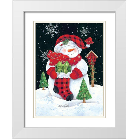Plaid Snowman White Modern Wood Framed Art Print with Double Matting by Kater, Diane