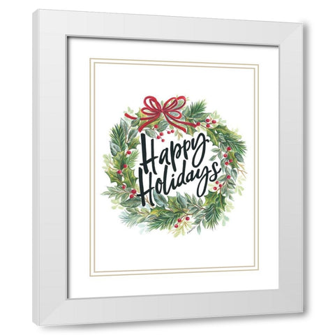 Happy Holidays Wreath White Modern Wood Framed Art Print with Double Matting by Kater, Diane