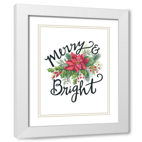 Merry and Bright Wreath White Modern Wood Framed Art Print with Double Matting by Arthurs, Diane