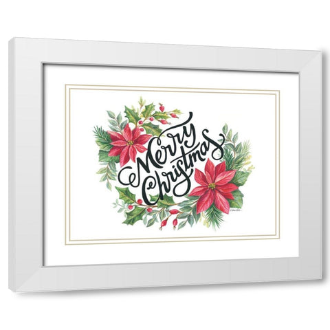 Merry Christmas Wreath White Modern Wood Framed Art Print with Double Matting by Arthurs, Diane