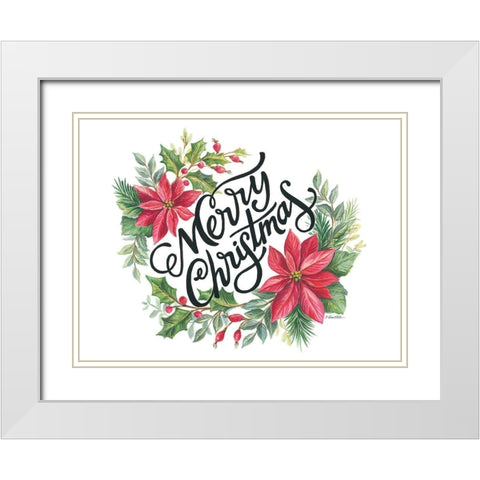 Merry Christmas Wreath White Modern Wood Framed Art Print with Double Matting by Arthurs, Diane