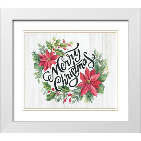 Merry Christmas Swag White Modern Wood Framed Art Print with Double Matting by Kater, Diane