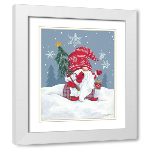 Snowy Gnome with Cardinal White Modern Wood Framed Art Print with Double Matting by Kater, Diane