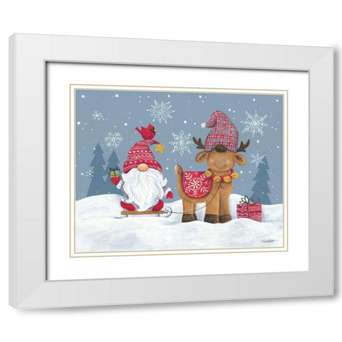 Snowy Gnome with Reindeer White Modern Wood Framed Art Print with Double Matting by Kater, Diane