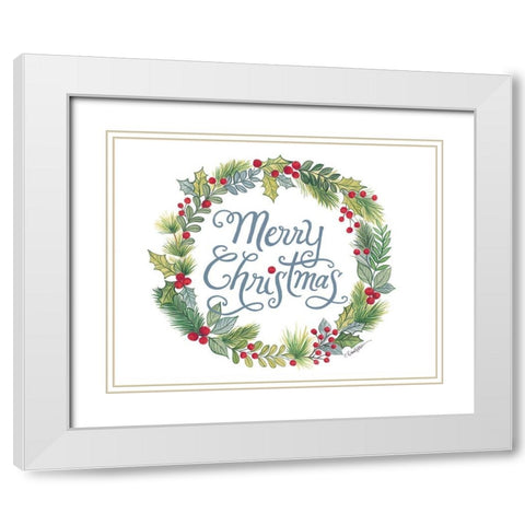 Merry Christmas Wreath White Modern Wood Framed Art Print with Double Matting by Kater, Diane