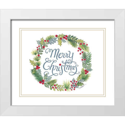 Merry Christmas Wreath White Modern Wood Framed Art Print with Double Matting by Kater, Diane
