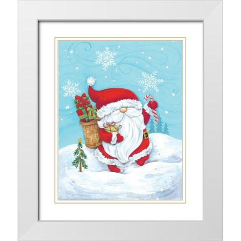 Elf Gnome with Presents White Modern Wood Framed Art Print with Double Matting by Kater, Diane