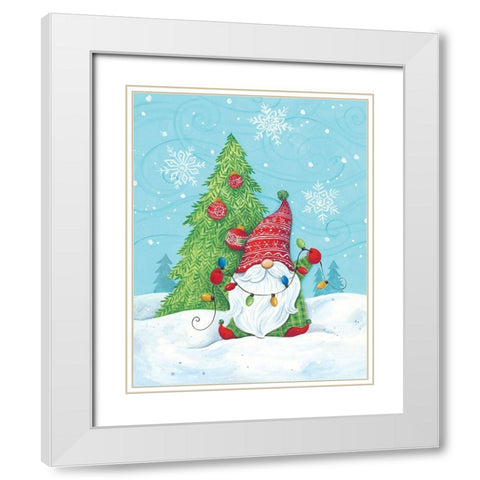 Elf Gnome Trio with Reindeer White Modern Wood Framed Art Print with Double Matting by Kater, Diane