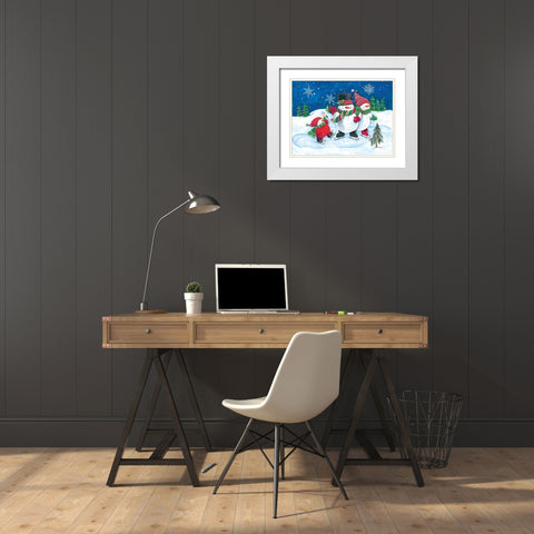Happy Snowmen Family on Skates White Modern Wood Framed Art Print with Double Matting by Kater, Diane