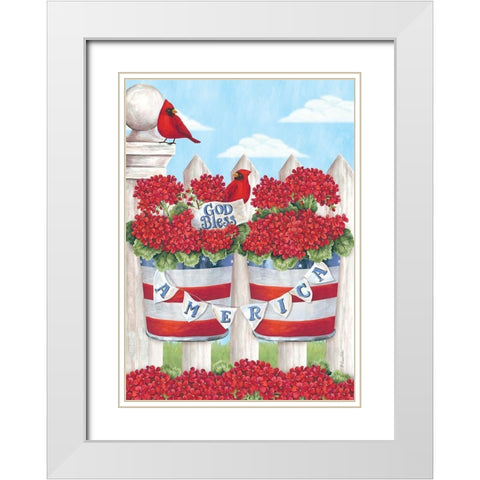 Patriotic Geraniums White Modern Wood Framed Art Print with Double Matting by Kater, Diane