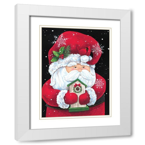 Santa with Birdhouse White Modern Wood Framed Art Print with Double Matting by Kater, Diane