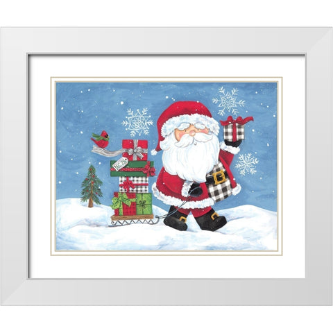Gifting Santa II White Modern Wood Framed Art Print with Double Matting by Kater, Diane