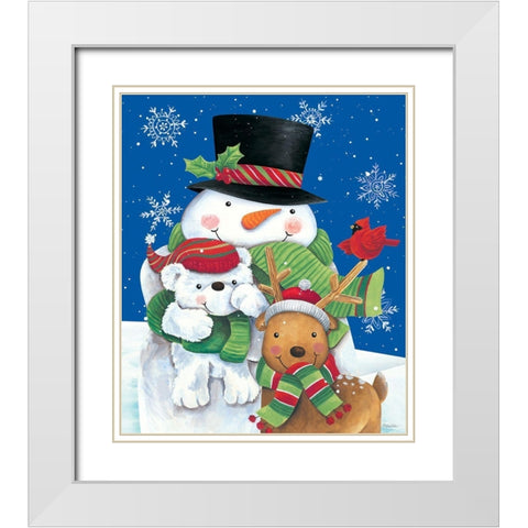 Snowman and Friends White Modern Wood Framed Art Print with Double Matting by Kater, Diane