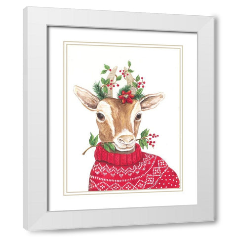 Christmas Goat White Modern Wood Framed Art Print with Double Matting by Kater, Diane