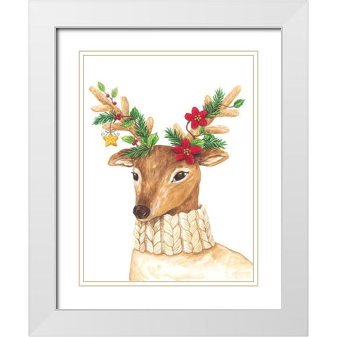 Christmas Deer White Modern Wood Framed Art Print with Double Matting by Kater, Diane