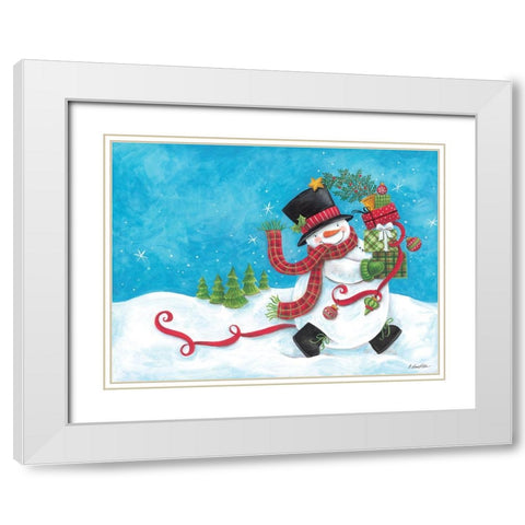 Snowman on the Run White Modern Wood Framed Art Print with Double Matting by Kater, Diane