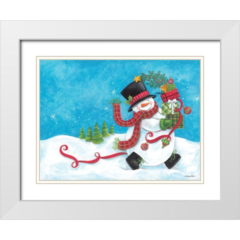 Snowman on the Run White Modern Wood Framed Art Print with Double Matting by Kater, Diane