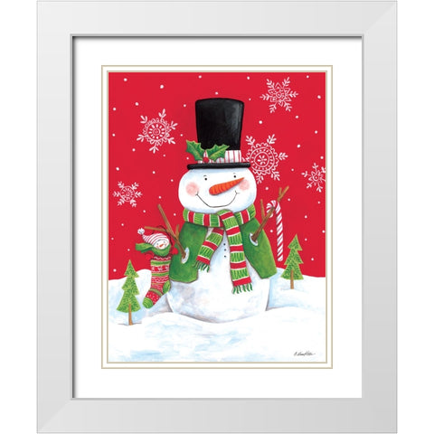 Baby in Stocking wit Snowman White Modern Wood Framed Art Print with Double Matting by Kater, Diane