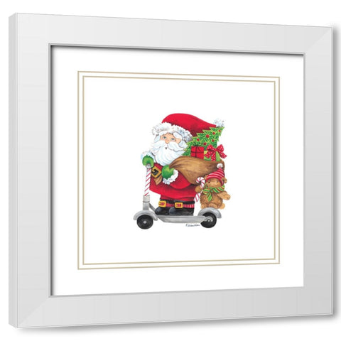 Scootin Santa White Modern Wood Framed Art Print with Double Matting by Kater, Diane