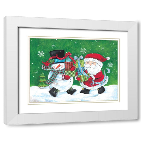 Snowman And Santa Friends White Modern Wood Framed Art Print with Double Matting by Kater, Diane