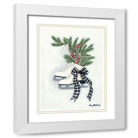 Vintage Winter Ice Skates White Modern Wood Framed Art Print with Double Matting by Baker, Sara