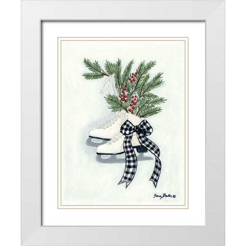 Vintage Winter Ice Skates White Modern Wood Framed Art Print with Double Matting by Baker, Sara