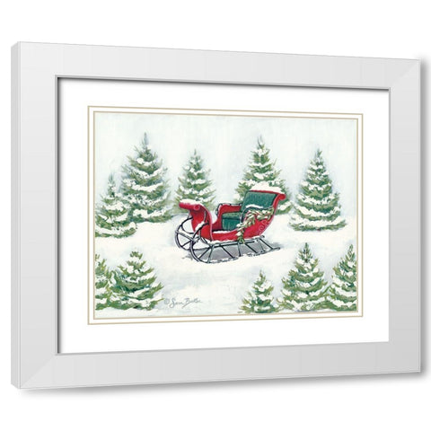 Tree Farm Sleigh White Modern Wood Framed Art Print with Double Matting by Baker, Sara
