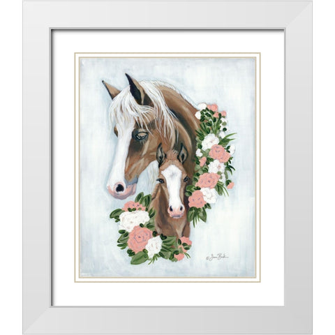 Floral Ponies White Modern Wood Framed Art Print with Double Matting by Baker, Sara