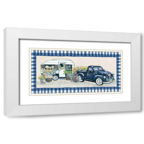 Blue Blooms White Modern Wood Framed Art Print with Double Matting by Baker, Sara