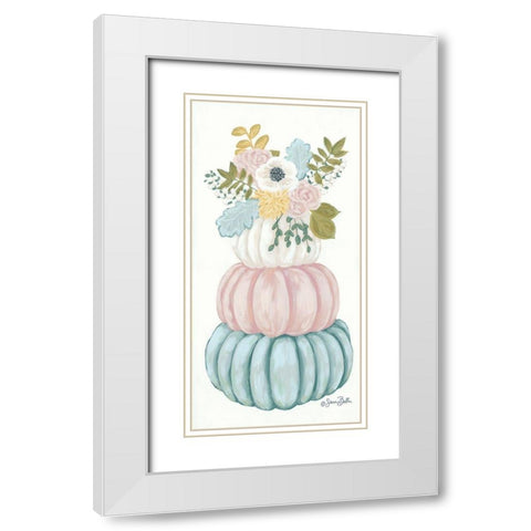 Floral Pumpkins White Modern Wood Framed Art Print with Double Matting by Baker, Sara