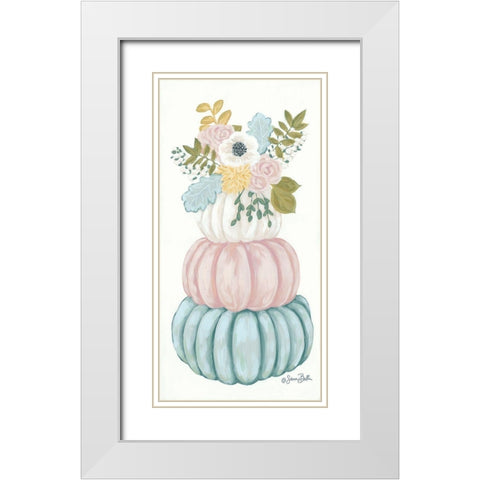 Floral Pumpkins White Modern Wood Framed Art Print with Double Matting by Baker, Sara