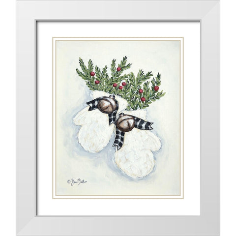 Jingle Bell Mittens   White Modern Wood Framed Art Print with Double Matting by Baker, Sara