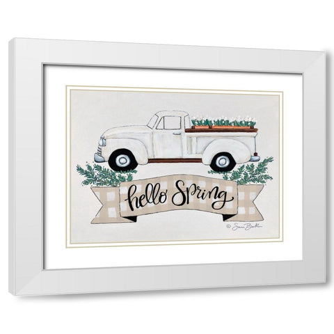 Hello Spring Tulip Truck    White Modern Wood Framed Art Print with Double Matting by Ebert, Roey