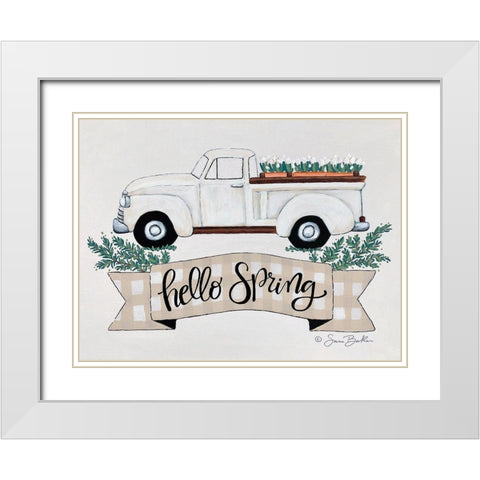 Hello Spring Tulip Truck    White Modern Wood Framed Art Print with Double Matting by Ebert, Roey