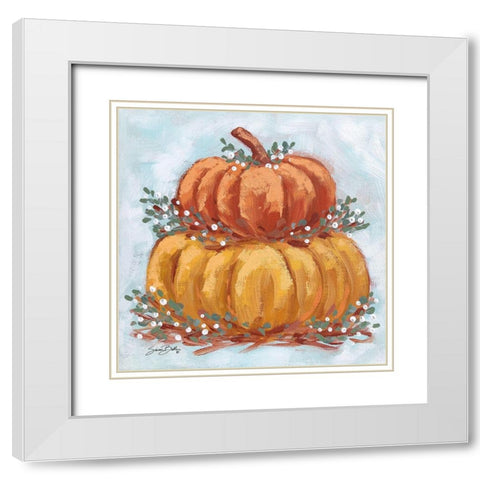 Pumpkin Stack IV White Modern Wood Framed Art Print with Double Matting by Baker, Sara