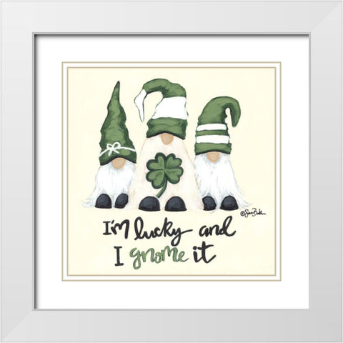 Lucky Gnomes White Modern Wood Framed Art Print with Double Matting by Baker, Sara