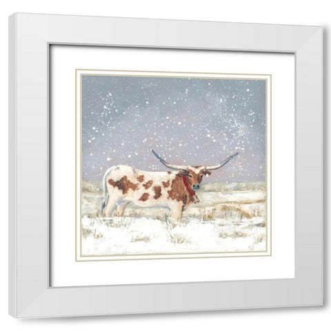 Longhorn Holiday   White Modern Wood Framed Art Print with Double Matting by Baker, Sara