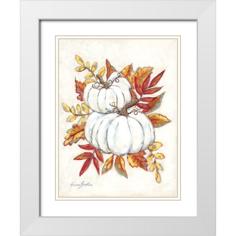 White Pumpkin Fall Foliage White Modern Wood Framed Art Print with Double Matting by Baker, Sara