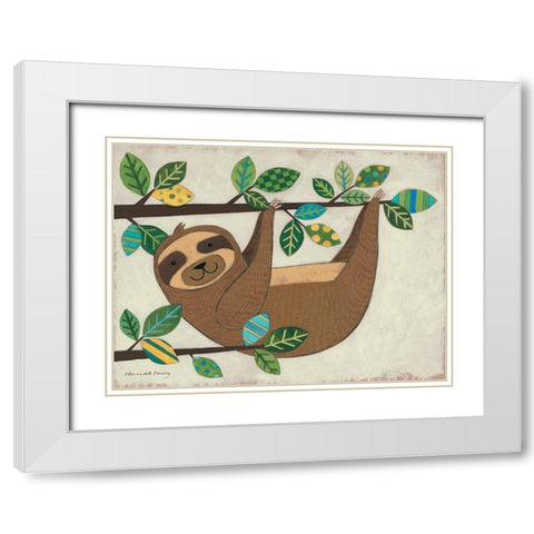 Hanging Sloth White Modern Wood Framed Art Print with Double Matting by Deming, Bernadette