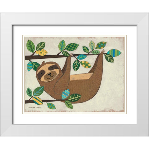 Hanging Sloth White Modern Wood Framed Art Print with Double Matting by Deming, Bernadette