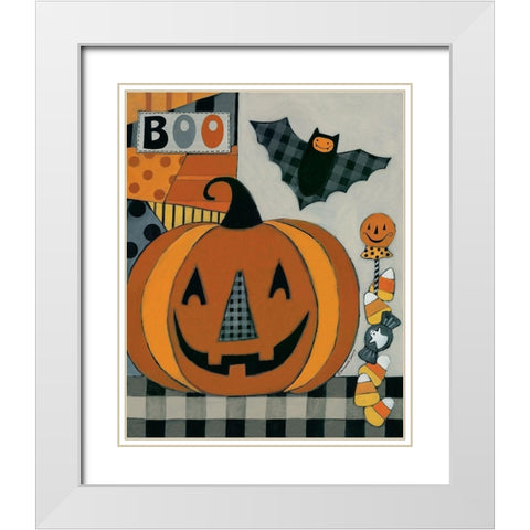 Boo Jack Olantern White Modern Wood Framed Art Print with Double Matting by Deming, Bernadette